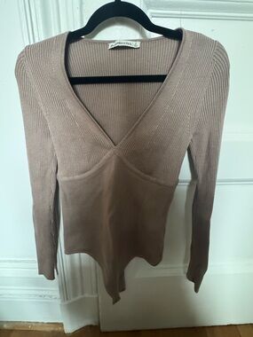 Abercrombie & Fitch Mauve Brown Ribbed V-Neck Bodysuit